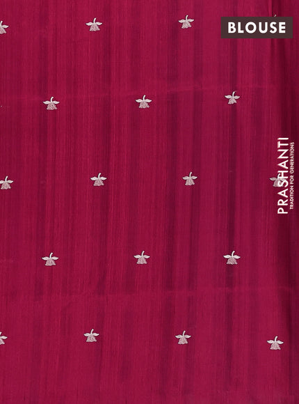 Semi raw silk saree dark pink with embroidery buttas and floral embroidery border