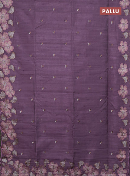 Semi raw silk saree pastel purple with embroidery buttas and floral embroidery border