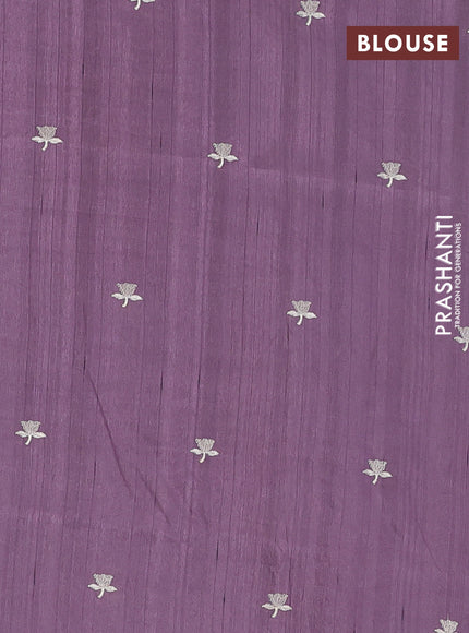 Semi raw silk saree pastel purple with embroidery buttas and floral embroidery border