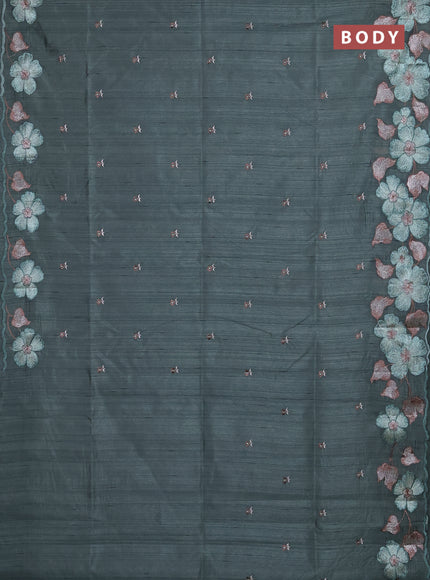 Semi raw silk saree pastel green shade with embroidery buttas and floral embroidery border
