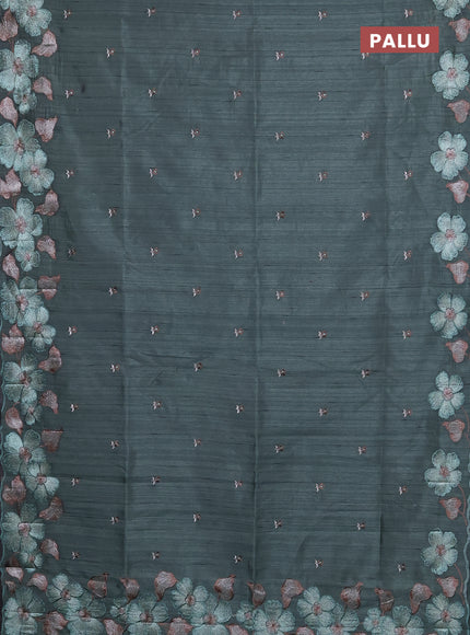 Semi raw silk saree pastel green shade with embroidery buttas and floral embroidery border