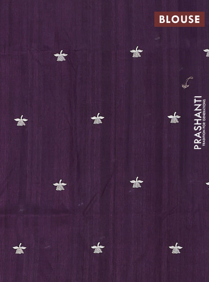 Semi raw silk saree deep jamun with embroidery buttas and floral embroidery border