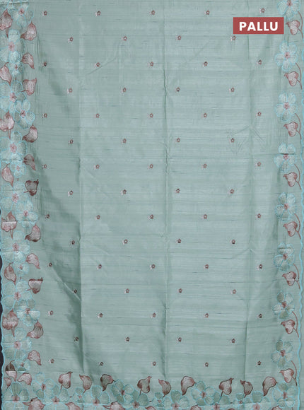 Semi raw silk saree pastel blue with embroidery buttas and floral embroidery border