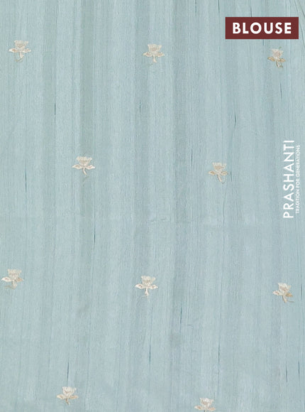Semi raw silk saree pastel blue with embroidery buttas and floral embroidery border