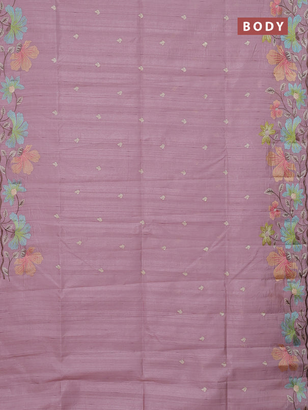 Semi raw silk saree pastel pink with embroidery buttas and floral embroidery border