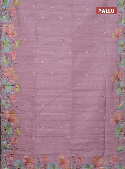 Semi raw silk saree pastel pink with embroidery buttas and floral embroidery border