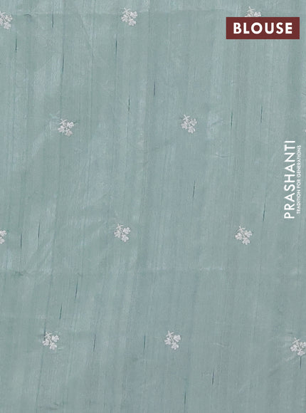 Semi raw silk saree pastel green with embroidery buttas and floral embroidery border