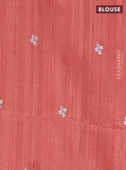 Semi raw silk saree rust shade with embroidery buttas and floral embroidery border