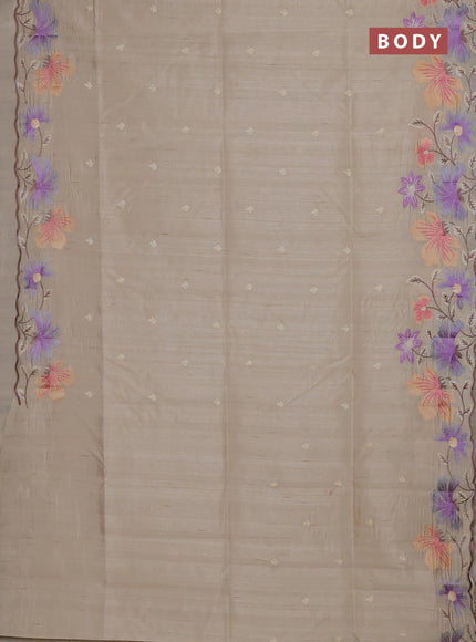 Semi raw silk saree beige with embroidery buttas and floral embroidery border