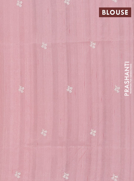 Semi raw silk saree peach shade with embroidery buttas and floral embroidery border