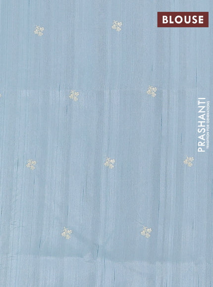 Semi raw silk saree pastel blue with embroidery buttas and floral embroidery border