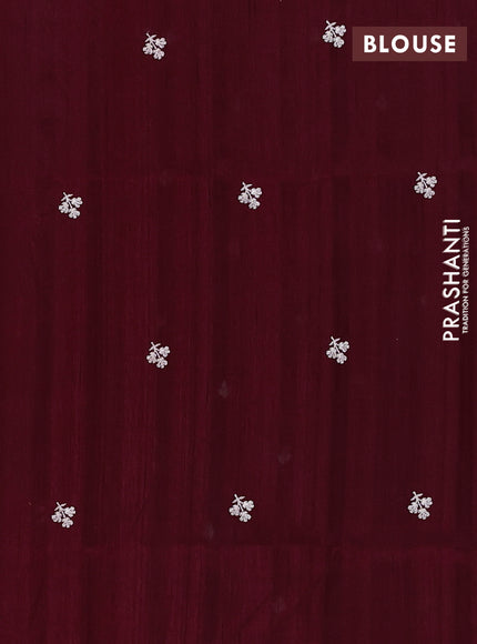 Semi raw silk saree geep maroon with embroidery buttas and floral embroidery border