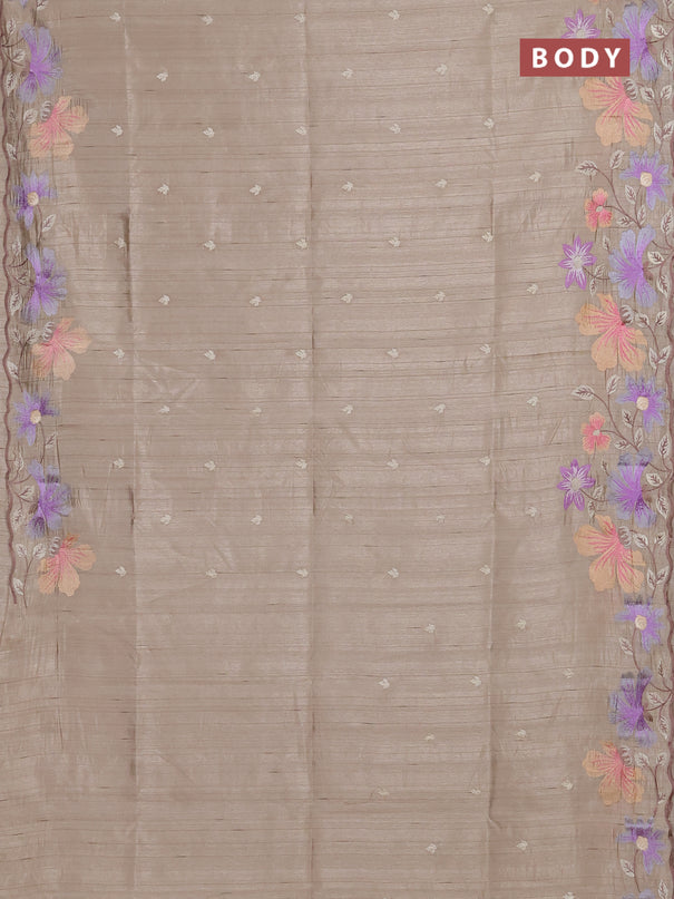 Semi raw silk saree beige with embroidery buttas and floral embroidery border