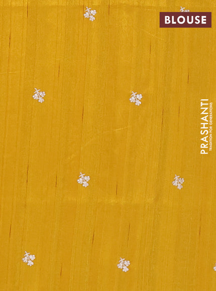 Semi raw silk saree mustard yellow with embroidery buttas and floral embroidery border