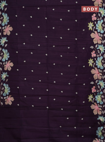 Semi raw silk saree jamun shade with embroidery buttas and floral embroidery border