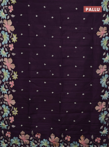 Semi raw silk saree jamun shade with embroidery buttas and floral embroidery border