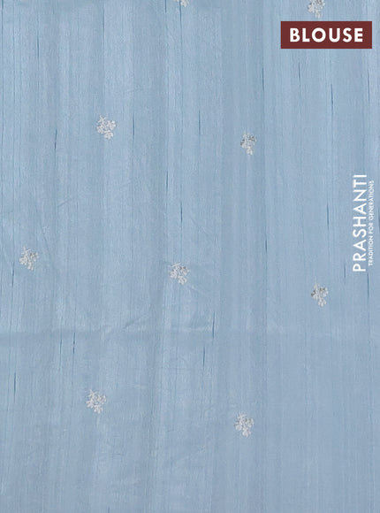 Semi raw silk saree pastel blue with embroidery buttas and floral embroidery border