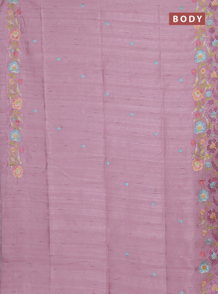 Semi raw silk saree pastel pink with embroidery buttas and floral embroidery border