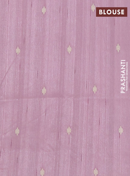 Semi raw silk saree pastel pink with embroidery buttas and floral embroidery border