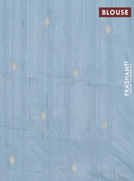 Semi raw silk saree pastel blue with embroidery buttas and floral embroidery border