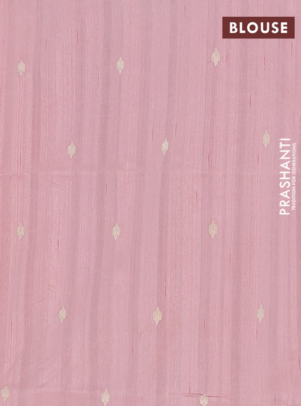 Semi raw silk saree peach shade with embroidery buttas and floral embroidery border