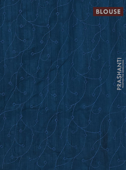 Semi raw silk saree peacock blue with embroidery buttas and floral embroidery border