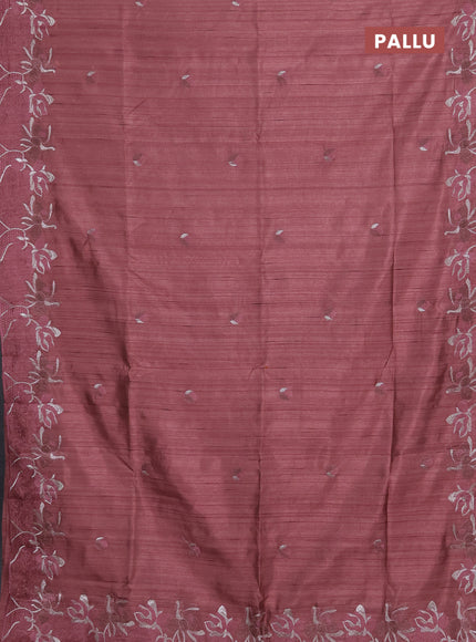 Semi raw silk saree dark peach with embroidery buttas and floral embroidery border