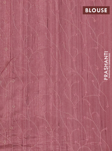 Semi raw silk saree dark peach with embroidery buttas and floral embroidery border