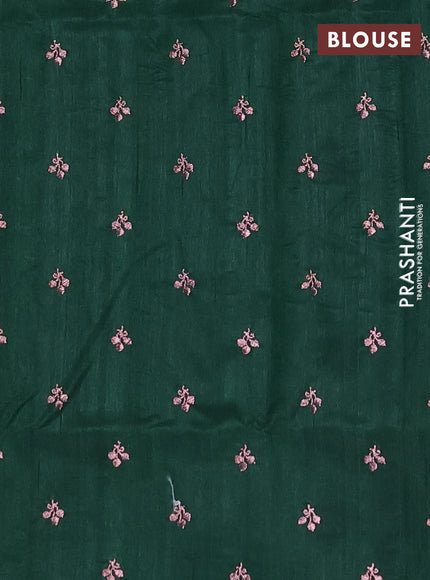 Semi raw silk saree bottle green with embroidery buttas in borderless style