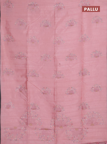 Semi raw silk saree pastel pink with embroidery buttas in borderless style