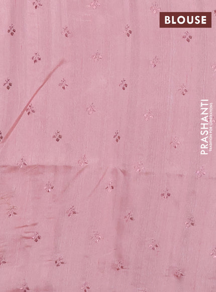 Semi raw silk saree pastel pink with embroidery buttas in borderless style