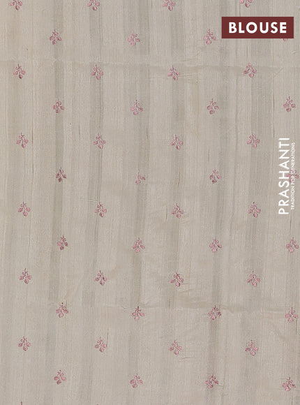 Semi raw silk saree beige with embroidery buttas in borderless style