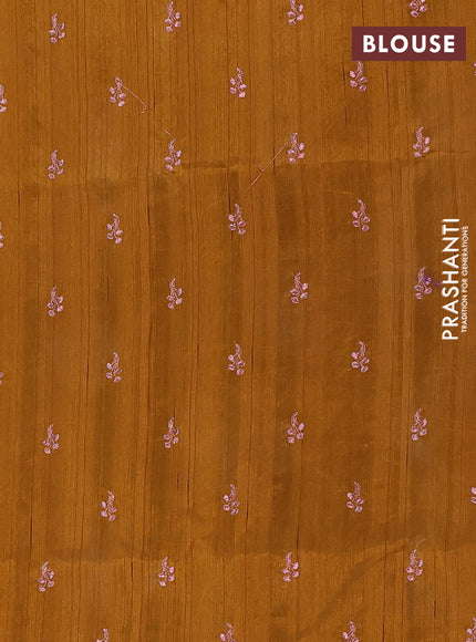 Semi raw silk saree dark mustard with embroidery buttas in borderless style