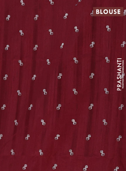 Semi raw silk saree deep maroon with embroidery buttas and embroidery border