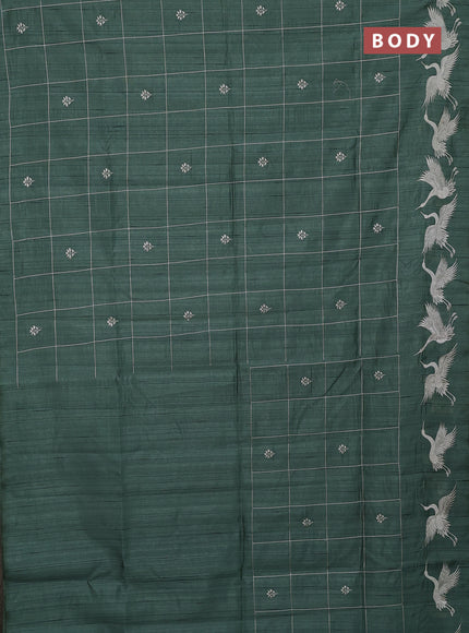 Semi raw silk saree pastyel green shade with allover checks & embroidery buttas and embroidery border