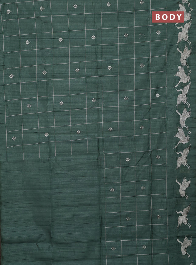 Semi raw silk saree pastyel green shade with allover checks & embroidery buttas and embroidery border