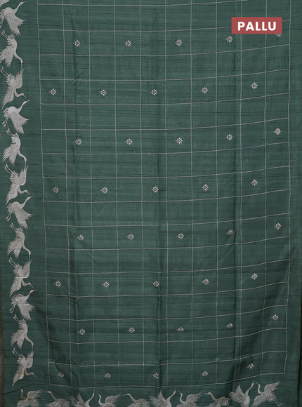 Semi raw silk saree pastyel green shade with allover checks & embroidery buttas and embroidery border