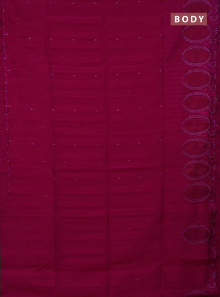 Semi raw silk saree dark pink with allover embroidery buttas and embroidery border