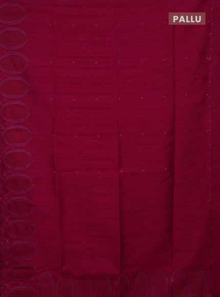 Semi raw silk saree dark pink with allover embroidery buttas and embroidery border