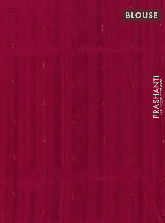 Semi raw silk saree dark pink with allover embroidery buttas and embroidery border