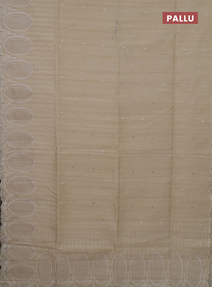 Semi raw silk saree beige with allover embroidery buttas and embroidery border