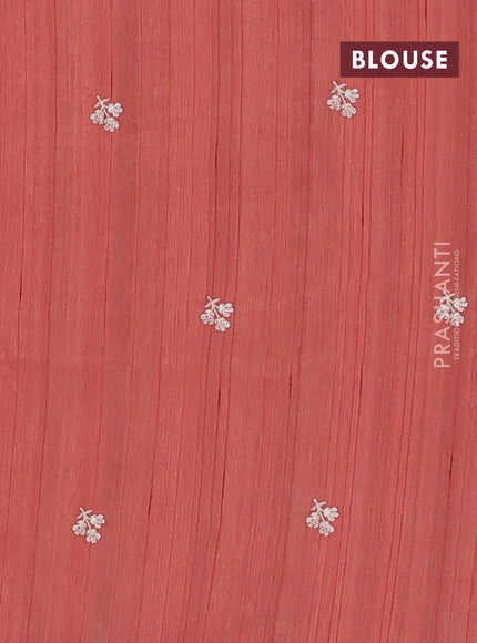 Semi raw silk saree rust shade with embroidery buttas and embriodery border