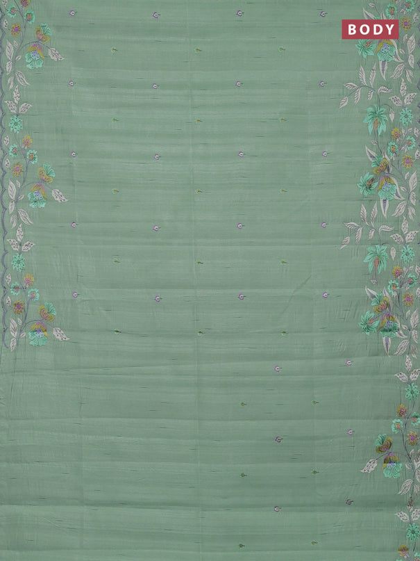 Semi raw silk saree pastel green with embroidery buttas and embriodery border