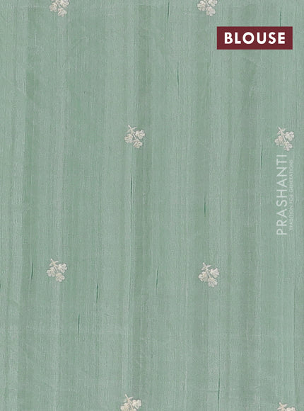 Semi raw silk saree pastel green with embroidery buttas and embriodery border