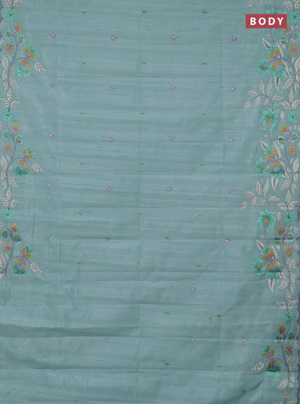 Semi raw silk saree pastel blue with embroidery buttas and embriodery border