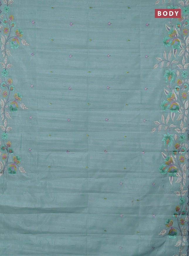 Semi raw silk saree pastel blue with embroidery buttas and embriodery border