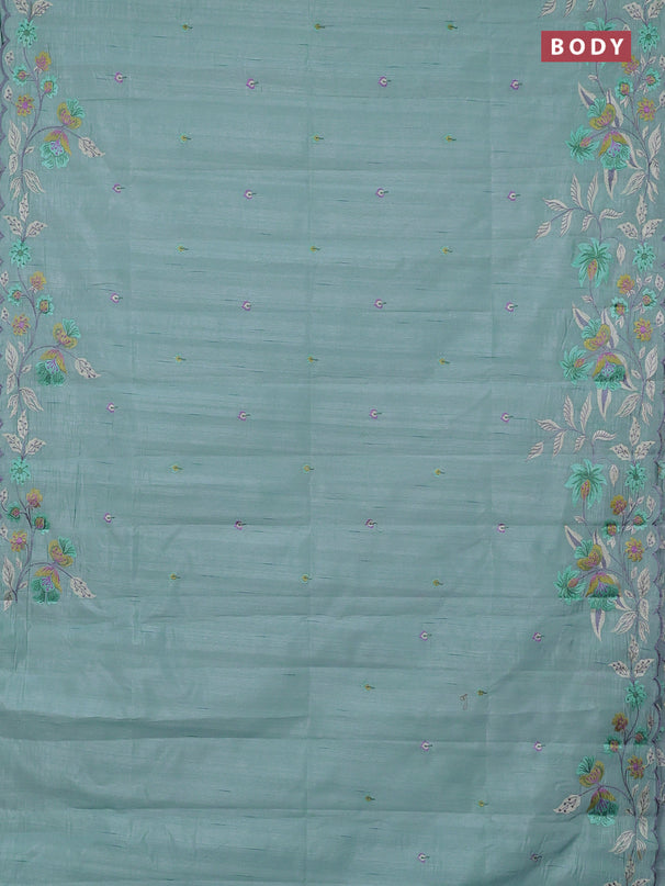 Semi raw silk saree pastel blue with embroidery buttas and embriodery border