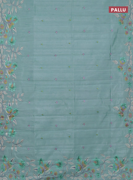 Semi raw silk saree pastel blue with embroidery buttas and embriodery border