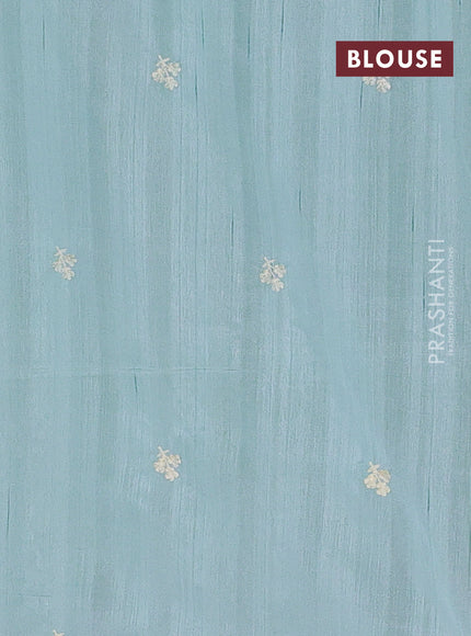 Semi raw silk saree pastel blue with embroidery buttas and embriodery border