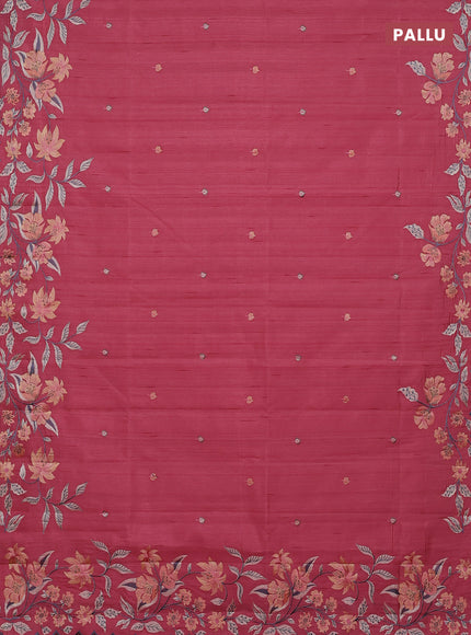 Semi raw silk saree peach pink with embroidery buttas and embriodery border